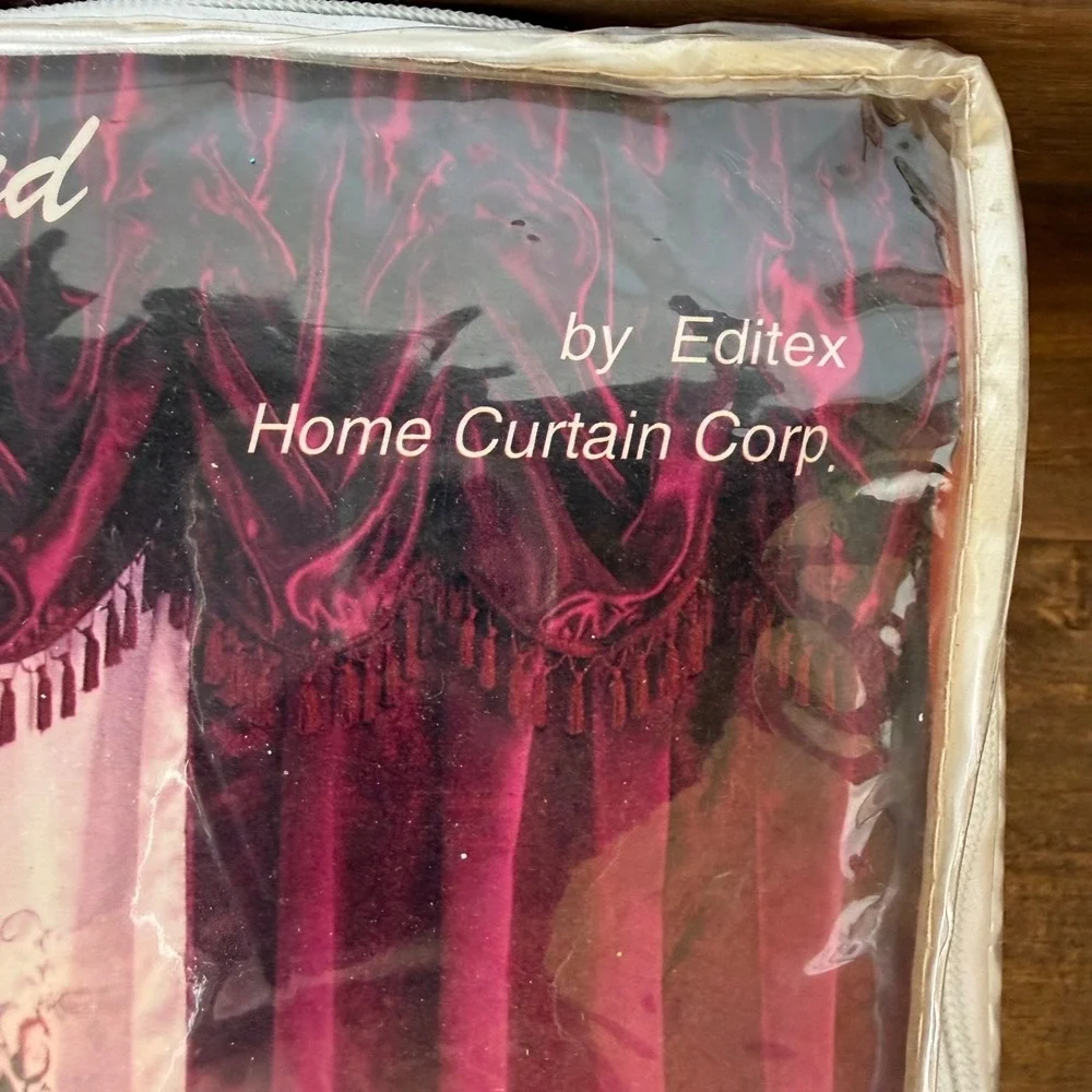 Vintage Peach Ecru Satin Embroidered Curtain Set Festoon Floral 48x95 NOS Farm‎